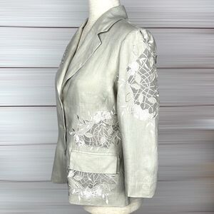PUNT ROMA Linen Embroidered Blazer, 3/4 length sleeves  EUR 38, US 6